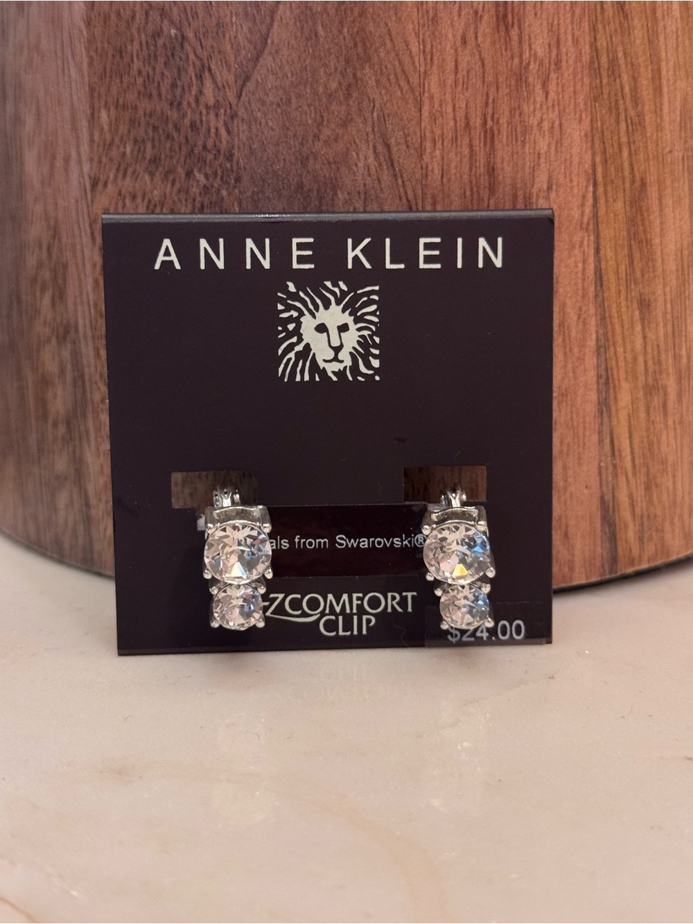 Anne Klein Clear Crystal Double-Stud E-ZComfort Clip Earrings